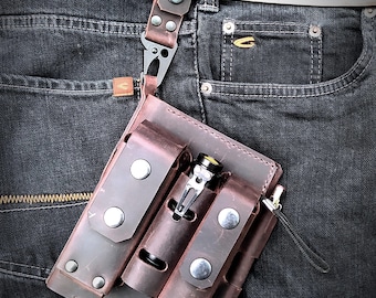 Vintage Crazy Horse Leder Multitool Gürtelscheide Organizer