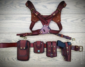 Tanned Leather Shoulder Holster & Magazine Pouch Fits Colt Springfield Ruger RIA Remington ATI Model 1911