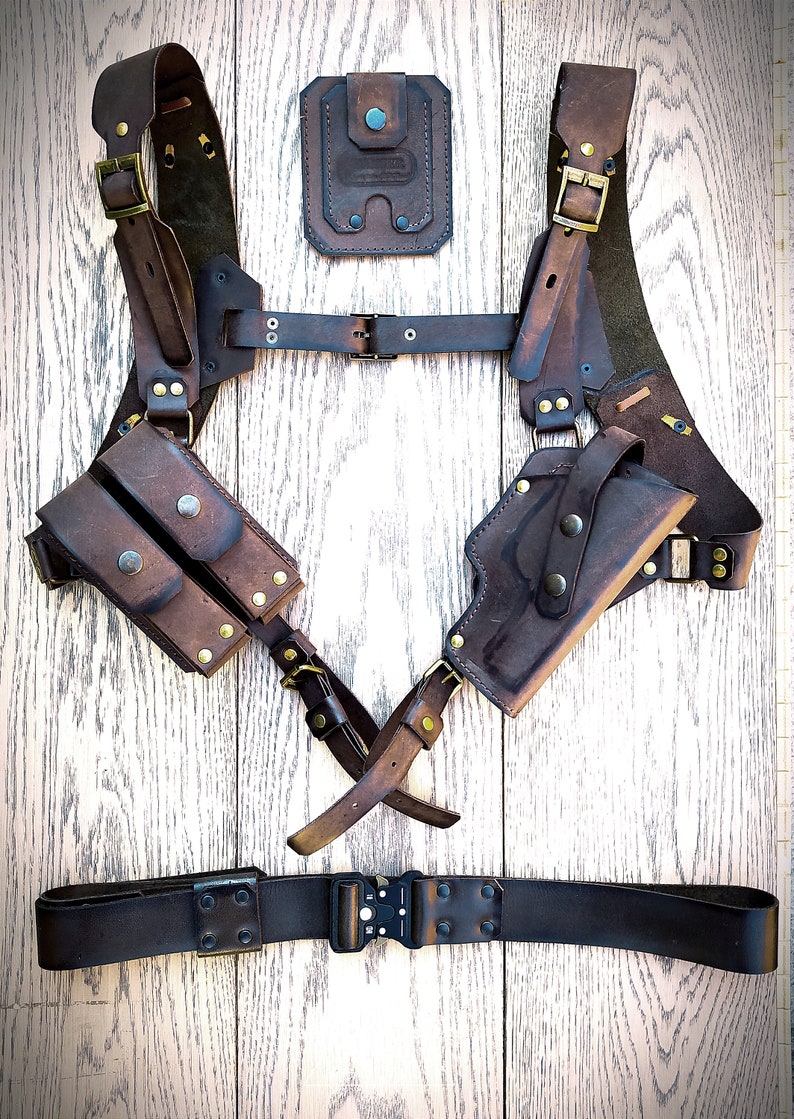 Tanned Leather Shoulder Holster & Magazine Pouch Fits Colt Springfield Ruger RIA Remington ATI Model 1911 image 10