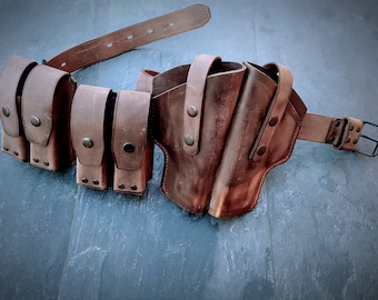 Western Leather Holster & Magazine Pouch: Colt 45, Model 1911 Compatible