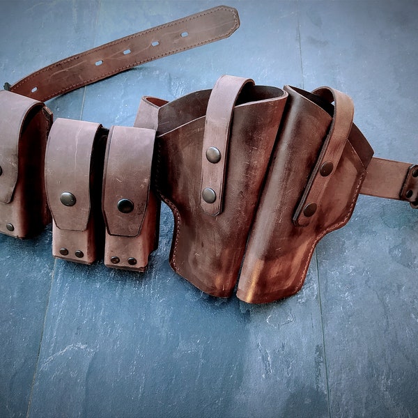 Westers lederen holster- en tijdschriftzakje geschikt voor Colt 45 model 1911 Springfield Ruger Remington RIA Citadel Kimber