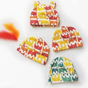 Elephant birth cap in organic jersey.