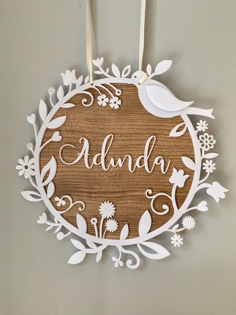 Round Wooden Name Sign Wedding Name Sign Floral Name Sign Etsy