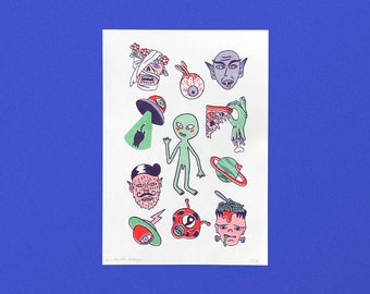 MONSTERS & ALIENS Risograph print A4