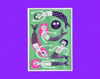 MERMAIDS Risograph print A3