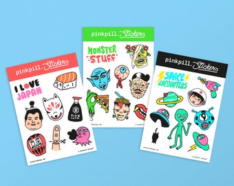 STICKERS - Monster / Japan / Space - Pack of 3 sheets