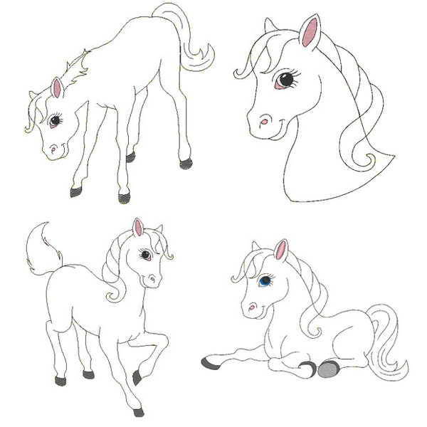 Pferd FRIEDA Doodle-Applikation 4 Motive / Horse FRIEDA Doodle-Appliques 4 motives