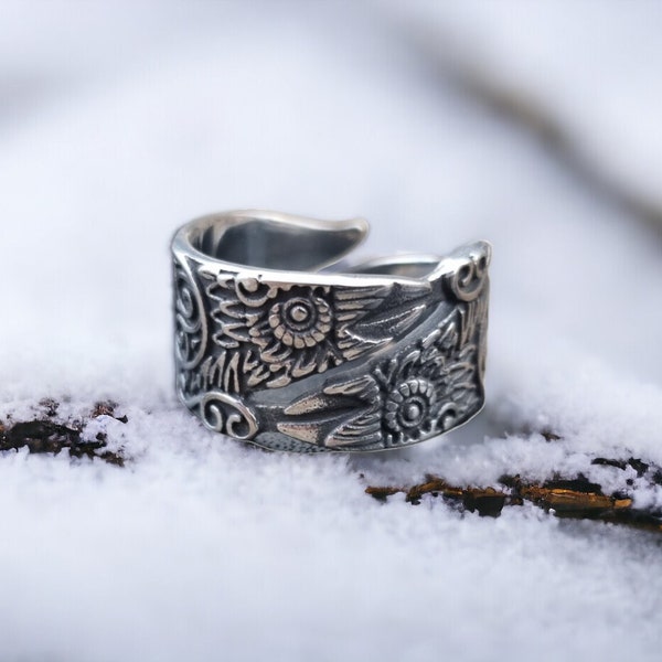 Hugin and Munin ring / viking ring / odin's ravens / triskelion / trisquel ring / Morrigan / celt / Viking jewelry / Viking ring