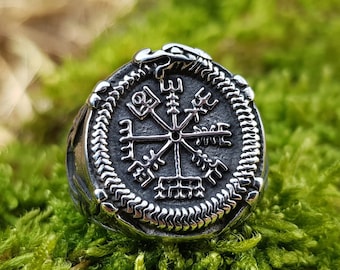 Anillo Jörmundgandr / Jörmundgandr Ring / Midgard serpent / Anillo vikingo / Viking / Vegvisir amulet / Anillo vegvisir / brújula vikinga