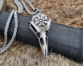 Calavera Munin / Skull Raven / Hugin and Munin / Vegvisir / Viking / Viking / Vikings / Stainless Steel Necklace / Stainless Steel