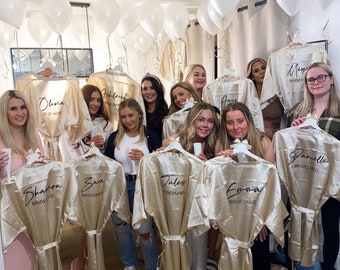 Gewaden voor bruidsmeisjes, gewaden voor bruidsfeest, satijnen gewaden, gepersonaliseerde gewaden, gewaden voor bruidsmeisje, doos bruidsmeisje, gewaden vrijgezellenfeest