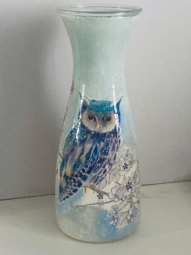 Large Glass Vase With Owl Design Etsy