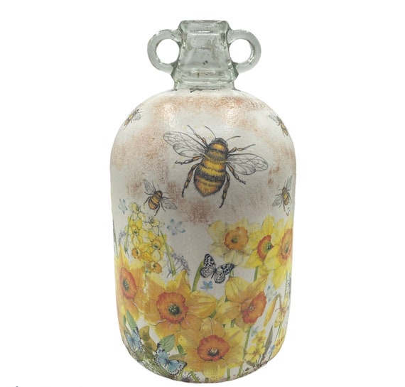 Handmade Decoupage Decorated Green Bee Vase Birthday Anniversary Gift Insect 