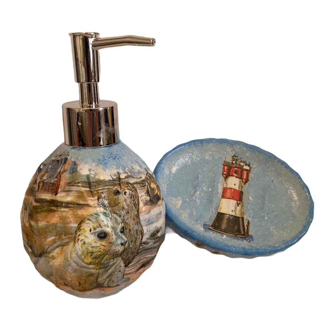 Nautical Soap Dispenser and Soap Dish Bathroom Set Nautical Etsy