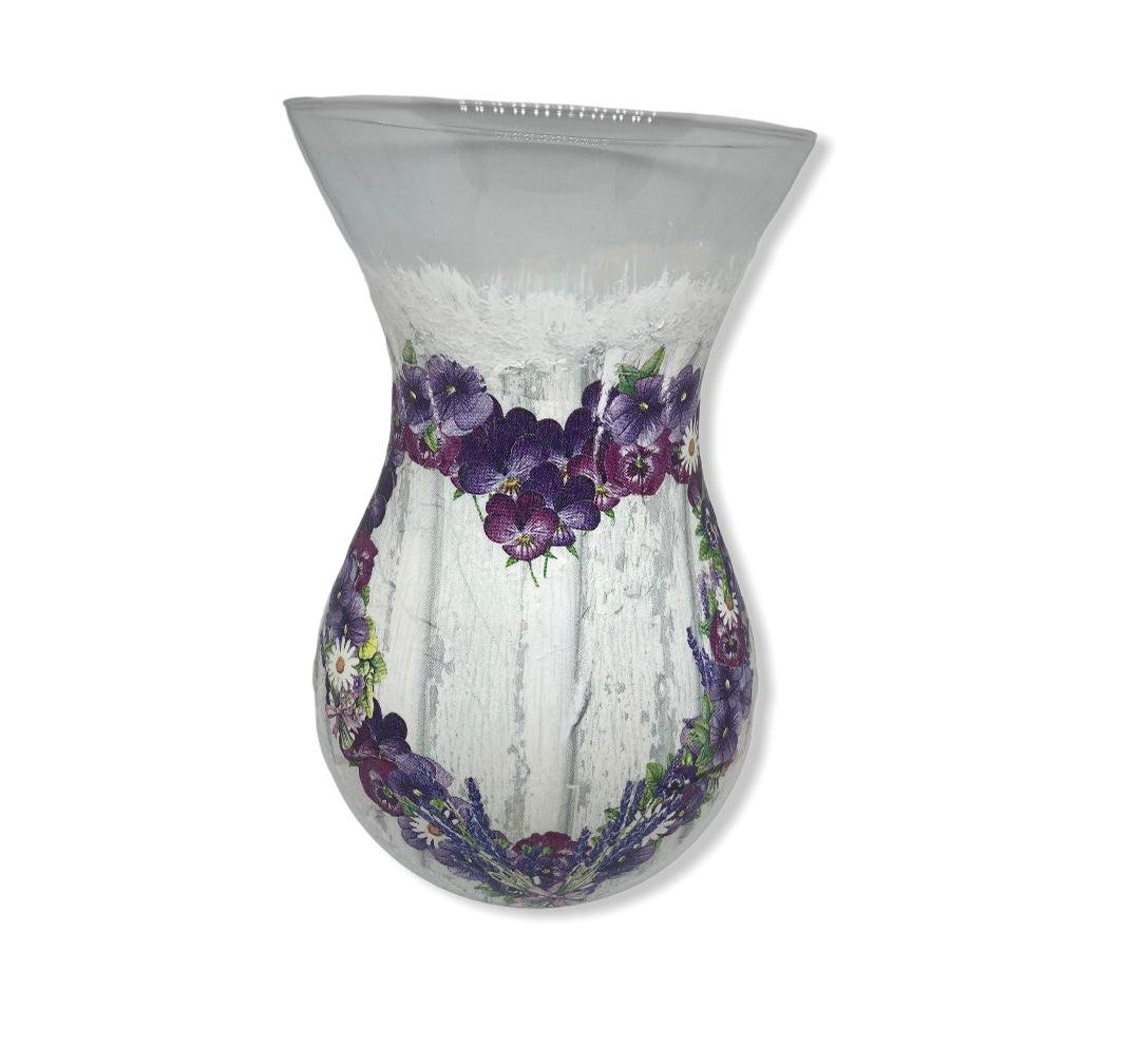 Vase for Flowers Glass Vase with Purple Flower Design Vase Etsy
