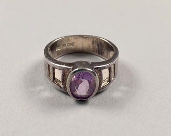 Vintage 925 Silver Ring With Purple Stone Size M