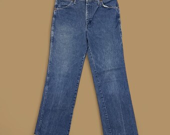 Vintage Wrangler USA Raw Saum gerades Bein Ankle Jeans Mid Blue W34 L29