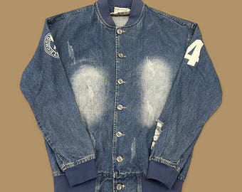 Chaqueta vaquera estilo bombardero Bobo de Vintage Rock, color azul medio, talla XL