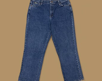 Calça jeans vintage Lee Relaxed Fit de perna reta, azul escuro, tamanho 34 (W34 L28).