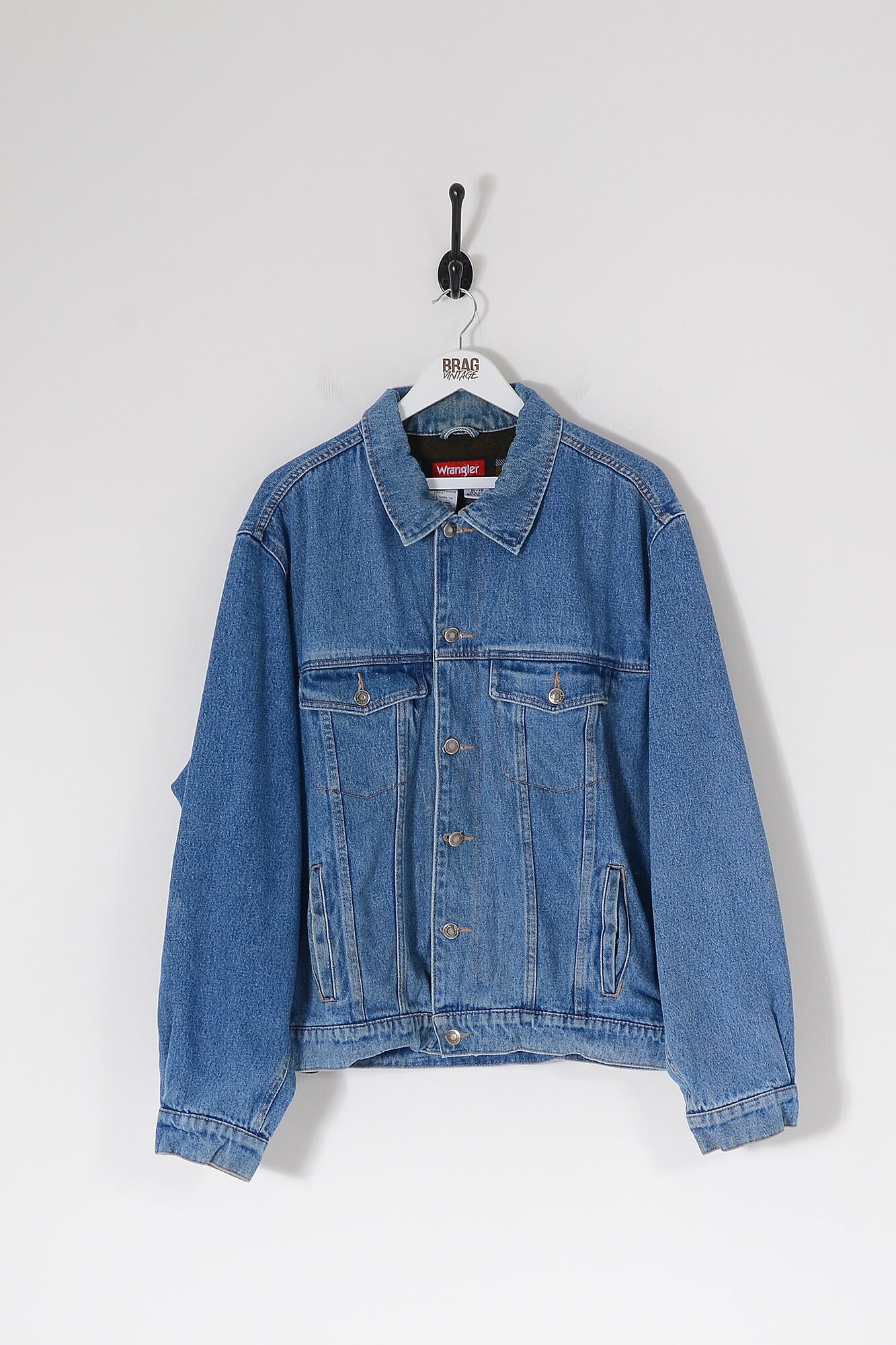 Vintage Wrangler Hero Checked Lined Denim Jacket Mid Blue XL