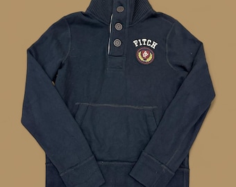 Vintage Abercrombie & Fitch Thick Button Neck Sweatshirt Navy Blue Small