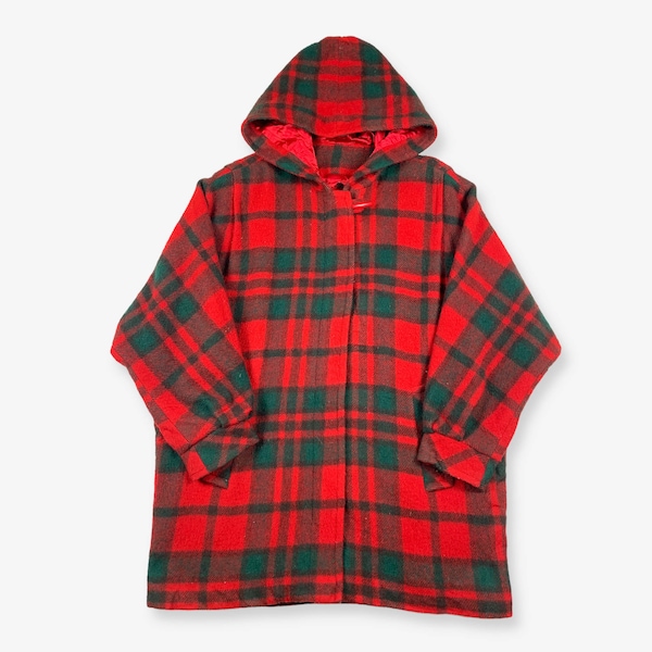 Vintage 90s MACKINTOSH Hooded Check Wool Coat Red 2XL