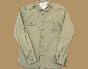 Vintage Militär-Stil-Utensilo-Hemd Beige Medium