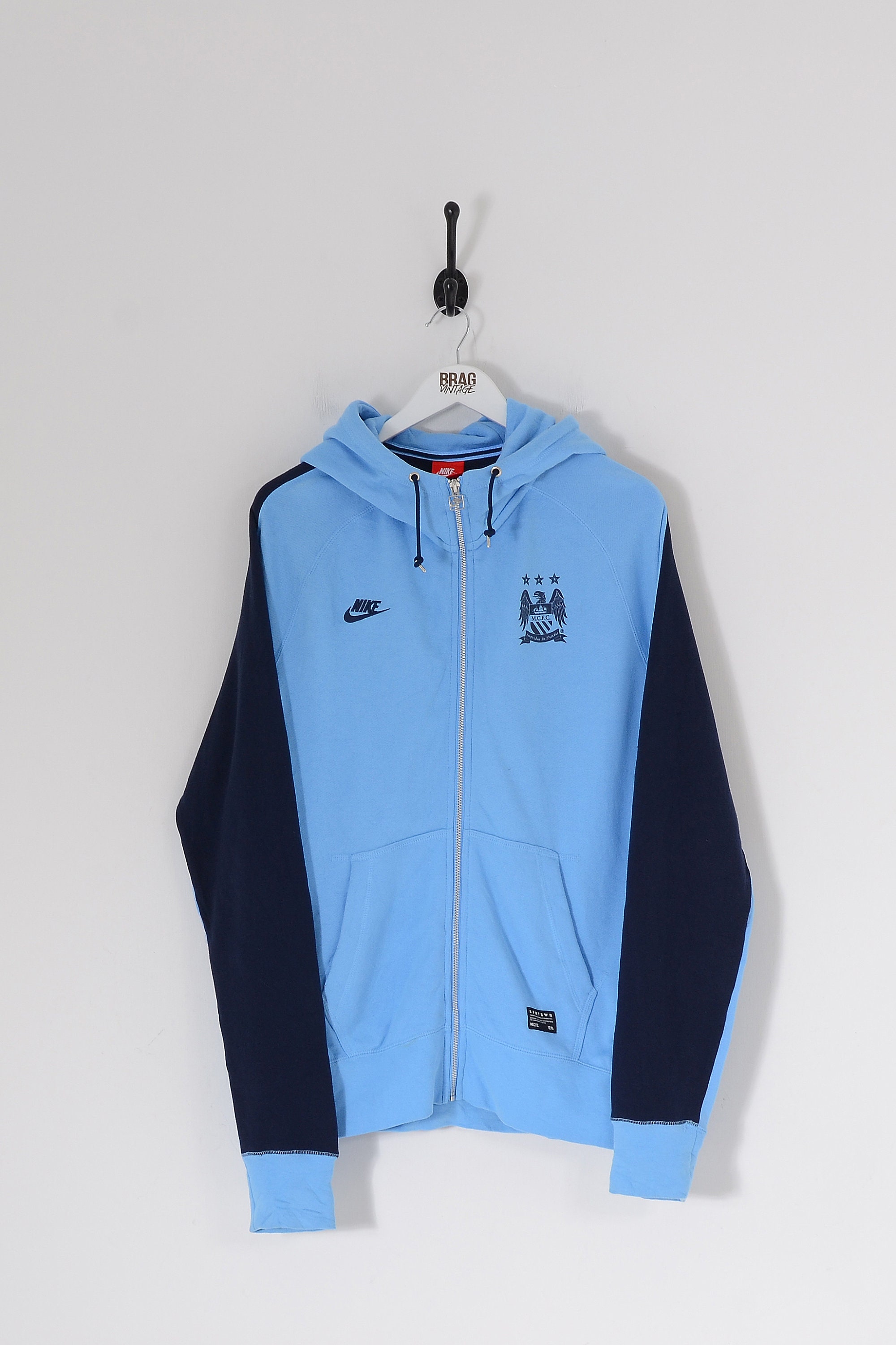 Vintage NIKE Manchester City Zip up Hoodie Blue Large -
