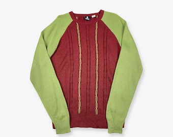 Vintage Cable Knit Jumper Burgundy/Green Medium