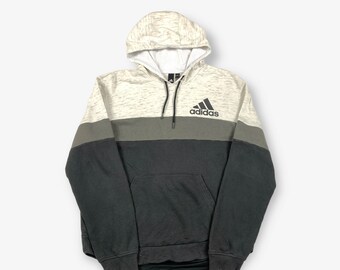 Vintage ADIDAS Striped Hoodie Grey Medium