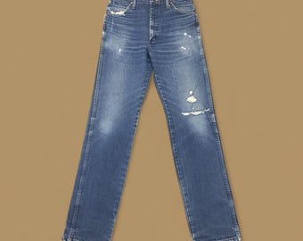 Vintage Wrangler USA Distressed Straight Leg Jeans Mid Blue W32 L36