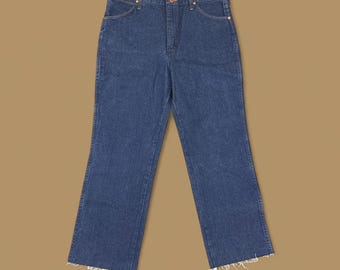 Vintage Wrangler USA Made Raw Hem Straight Leg Ankle Jeans Dark Blue W36 L28