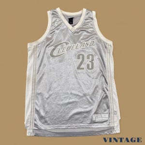 Vintage Reebok NBA Cleveland Cavaliers James Basketball Jersey Silver Grey 2XL