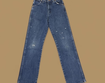 Vintage Wrangler Distressed Straight Leg Boyfriend/Mom Jeans Dark Blue W26 L30