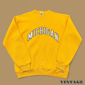 Vintage Russell Athletic Michigan College Sweatshirt Yellow Medium