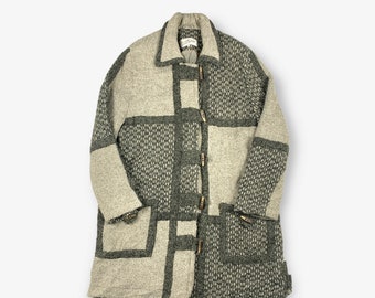 Vintage 80s Horsan Long Knitted Wool Coat Beige 2XL