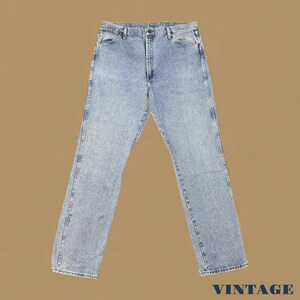 Vintage Wrangler Herz Angepasste Gerades Bein Jeans Hellblau W38 L36 Bild 2