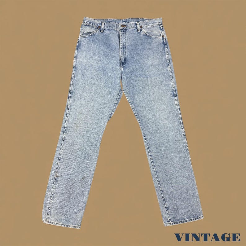 Vintage Wrangler Herz Angepasste Gerades Bein Jeans Hellblau W38 L36 Bild 2