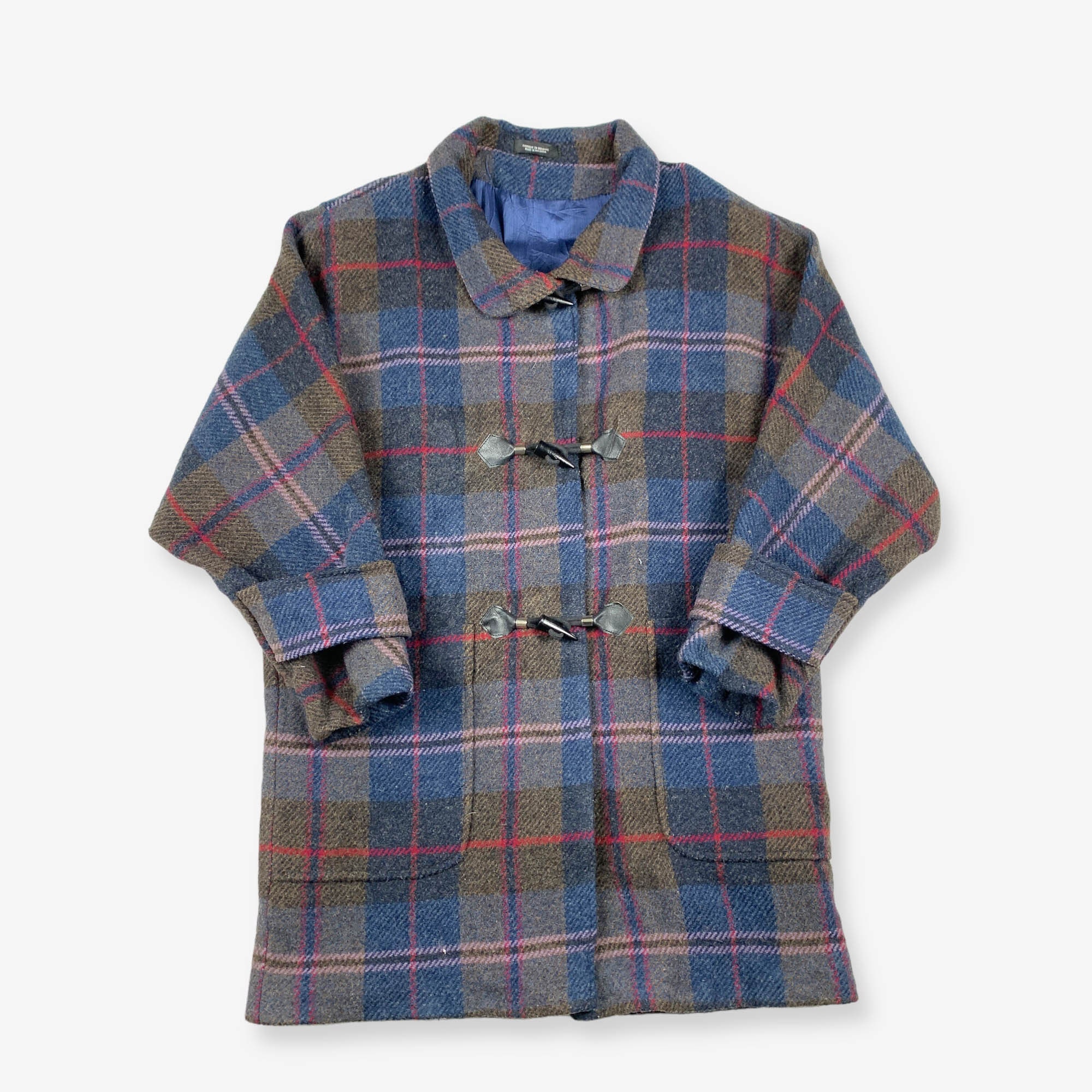Vintage Check Wool Duffle Coat Blue 2XL - Etsy