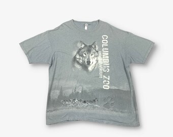 Vintage Columbus Zoo Wolf Graphic T-Shirt Grey 2XL