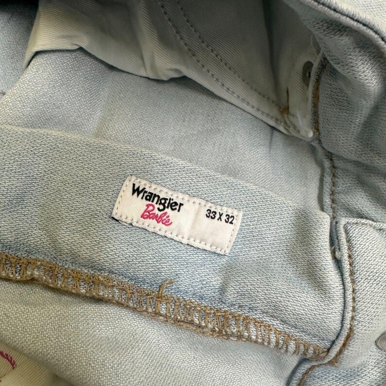 Jeans boyfriend/mom vintage Wrangler Barbie a gamba dritta, blu chiaro, W33 L32 immagine 3