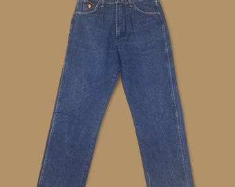 Vintage Wrangler Flame Resistant Raw Hem Straight Leg Jeans Dark Blue W34 L31