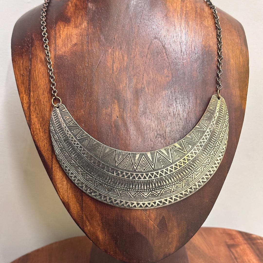 Vintage Unique Chunky Ethnic Aztec Tribal Patterned Half Moon Disc ...