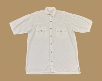 Vintage denim overhemd met korte mouwen wit XXL