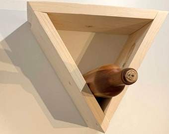 Wooden triangle shelf for wine bottles