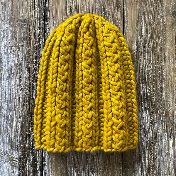 Chunky ochre winter beanie for women | optional pom | The Athena merino beanie handmade | ethically sourced 100% merino wool | perfect gift