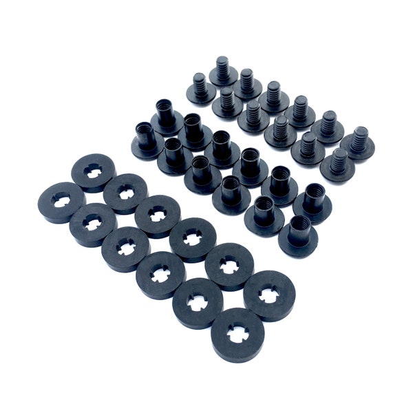 Black Chicago Screws, 12 Sets - for DIY Kydex Gun Holsters/Clips, 1/4 Inch, Phillips Truss Heads + Open Slotted Fasteners