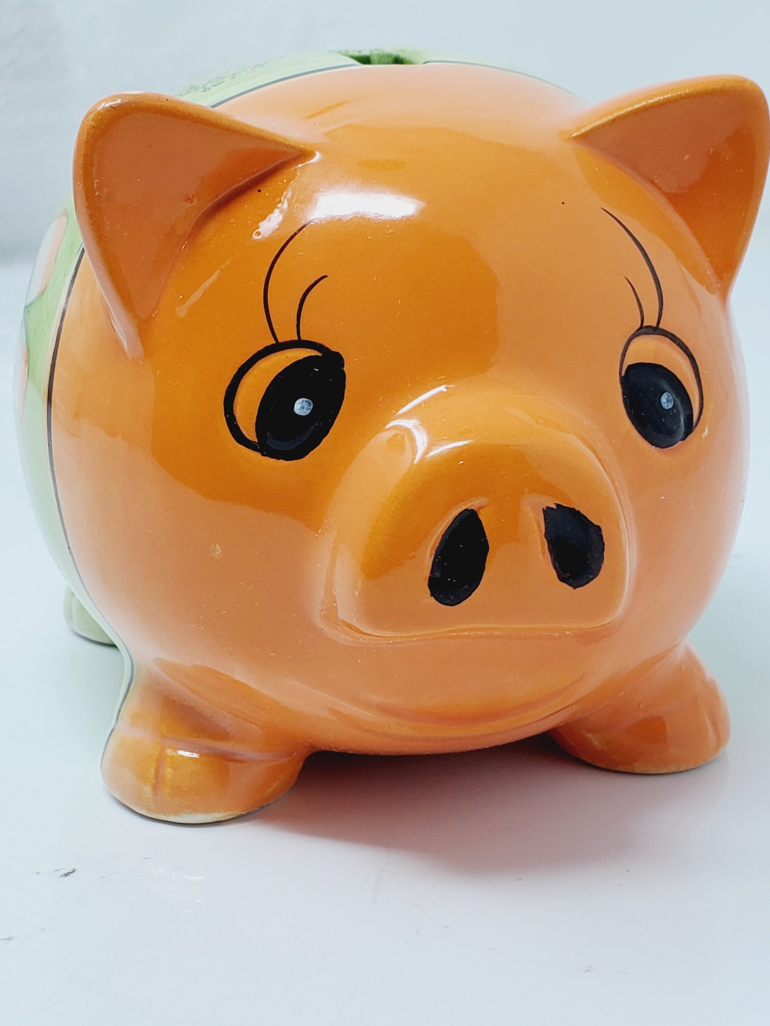 Vintage Piggy Bank Large Pig with sunflower painted light Etsy