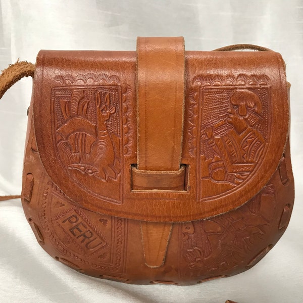 Handcrafted brown bag in embossed leather, shoulder leather bag, small embossed leather bag, vintage brown leather bag