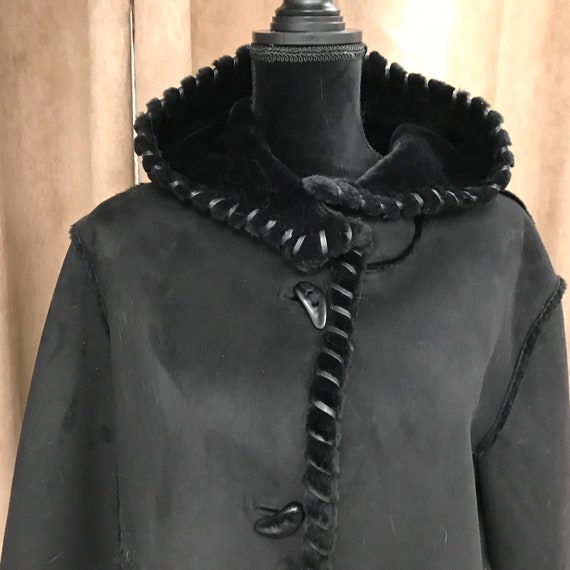 Women's Black Coat-Synthetic Fur Coat- Women's Coa